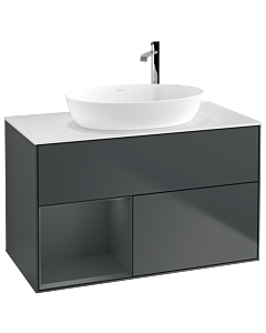 Villeroy und Boch Finion Waschtischunterschrank F891HGHG 100cm, Abdeckplatte white matt, Regale Midnight matt lacquer, Midnight Blue Matt Lacquer
