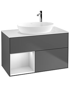 Villeroy und Boch Finion Villeroy und Boch Finion F891MTGK 100cm, cover plate white matt, shelves white matt lacquer, anthracite matt