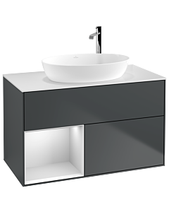Villeroy und Boch Finion Waschtischunterschrank F891MTHG 100cm, Abdeckplatte white matt, Regale White matt lacquer, Midnight Blue Matt Lacquer