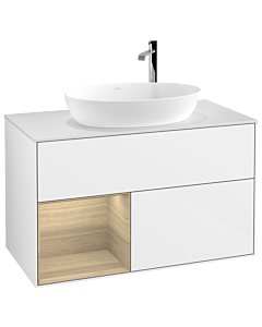 Villeroy und Boch Finion Villeroy und Boch Finion F891PCGF 100cm, cover plate white matt, shelves Oak Veneer , glossy white lacquer