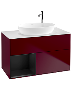 Villeroy und Boch Finion Villeroy und Boch F891PDHB 100cm, plaque de recouvrement blanc mat, étagères laqué noir mat, Peony Matt