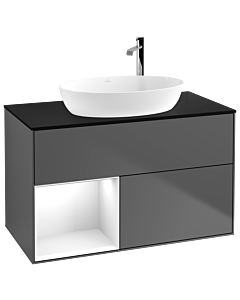 Villeroy und Boch Finion Villeroy und Boch F892GFGK 100cm, plaque de recouvrement noire mate, étagères laquées blanc brillant, anthracite mat