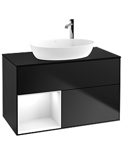 Villeroy und Boch Finion Villeroy und Boch Finion F892GFPD 100cm, cover plate black matt, shelves Glossy white lacquer, Black matt lacquer