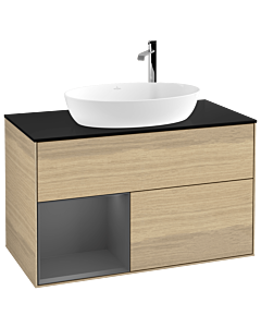 Villeroy und Boch Finion Villeroy und Boch F892GKPC 100cm, plaque de recouvrement noir mat, étagères laqué anthracite mat, Oak Veneer