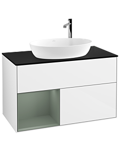 Villeroy und Boch Finion Villeroy und Boch Finion F892GMGF 100cm, cover plate black matt, shelves olive matt lacquer, glossy white lacquer