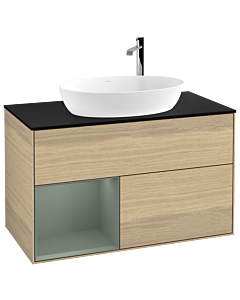 Villeroy und Boch Finion Villeroy und Boch Finion F892GMPC 100cm, cover plate black matt, shelves olive matt lacquer, Oak Veneer