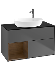 Villeroy und Boch Finion Villeroy und Boch F892GNGK 100cm, plaque de recouvrement noir mat, étagères Walnut Veneer , anthracite mat