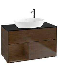Villeroy und Boch Finion F892GNGN 100cm, plaque de recouvrement noire mate, étagères Walnut Veneer , placage Walnut Veneer