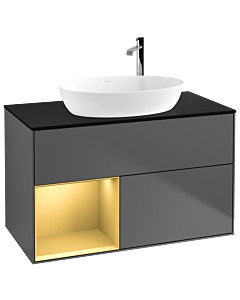 Villeroy und Boch Finion Villeroy und Boch F892HFGK 100cm, plaque de recouvrement noir mat, étagères laqué or mat, anthracite mat