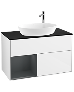 Villeroy und Boch Finion Villeroy und Boch Finion F892HGGF 100cm, cover plate black matt, shelves midnight matt lacquer, glossy white lacquer
