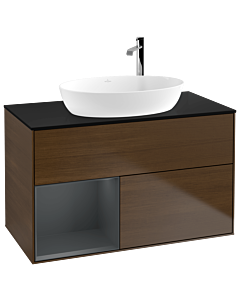 Villeroy und Boch Finion Villeroy und Boch Finion F892HGGN 100cm, cover plate black matt, shelves midnight matt lacquer, walnut veneer