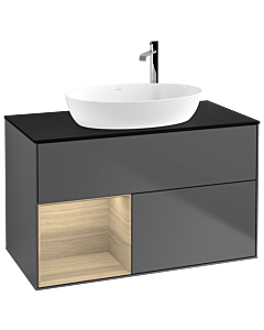 Villeroy und Boch Finion Villeroy und Boch F892PCGK 100cm, plaque de recouvrement noir mat, étagères Oak Veneer , anthracite mat