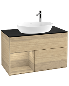 Villeroy und Boch Finion Villeroy und Boch F892PCPC 100cm, plaque de recouvrement noir mat, étagères Oak Veneer , Oak Veneer