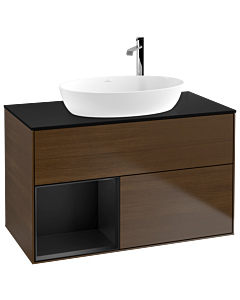 Villeroy und Boch Finion Villeroy und Boch Finion F892PDGN 100cm, cover plate black matt, shelves black matt lacquer, walnut veneer