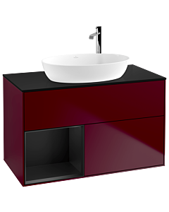 Villeroy und Boch Finion Villeroy und Boch F892PDHB 100cm, plaque de recouvrement noire mate, étagères laquées noir mat, Peony Matt