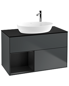 Villeroy und Boch Finion Waschtischunterschrank F892PDHG 100cm, Abdeckplatte black matt, Regale Black matt lacquer, Midnight Blue Matt Lacquer