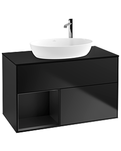 Villeroy und Boch Finion Villeroy und Boch F892PDPD 100cm, plaque de recouvrement noir mat, étagères laqué noir mat, laqué noir mat