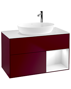 Villeroy und Boch Finion Waschtischunterschrank F901GFHB 100cm, Abdeckplatte white matt, Regale Glossy white lacquer, Peony Matt