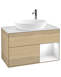 Villeroy und Boch Finion Villeroy und Boch Finion F901GFPC 100cm, cover plate white matt, shelves Glossy white lacquer, Oak Veneer