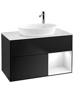 Villeroy und Boch Finion Villeroy und Boch F901GFPD 100cm, plaque de recouvrement blanc mat, étagères Laque blanche brillante, laque noire mate