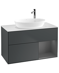 Villeroy und Boch Finion Waschtischunterschrank F901GKHG 100cm, Abdeckplatte white matt, Regale Anthracite matt lacquer, Midnight Blue Matt Lacquer
