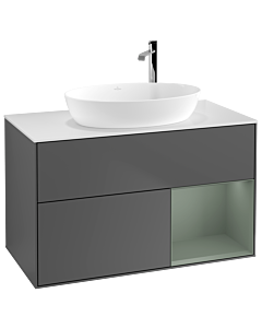 Villeroy und Boch Finion Villeroy und Boch Finion F901GMGK 100cm, cover plate white matt, shelves olive matt lacquer, anthracite matt