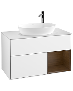 Villeroy und Boch Finion Villeroy und Boch F901GNGF 100cm, plaque de recouvrement blanc mat, étagères Walnut Veneer , laqué blanc brillant