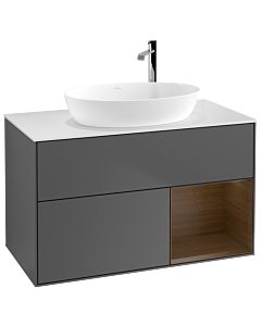 Villeroy und Boch Finion Villeroy und Boch F901GNGK 100cm, plaque de recouvrement blanc mat, étagères Walnut Veneer , anthracite mat