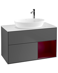 Villeroy und Boch Finion Villeroy und Boch F901HBGK 100cm, plaque de recouvrement blanc mat, étagères Peony laqué mat, anthracite mat