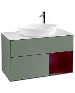 Villeroy und Boch Finion Villeroy und Boch Finion F901HBGM 100cm, cover plate white matt, shelves Peony matt lacquer, Olive Matt Lacquer