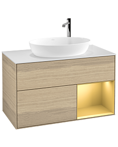 Villeroy und Boch Finion Villeroy und Boch Finion F901HFPC 100cm, cover plate white matt, shelves gold matt lacquer, Oak Veneer