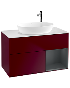 Villeroy und Boch Finion Villeroy und Boch F901HGHB 100cm, plaque de recouvrement blanc mat, étagères laqué mat Midnight, Peony Matt