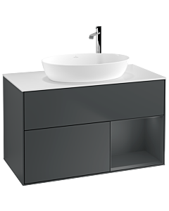 Villeroy und Boch Finion Waschtischunterschrank F901HGHG 100cm, Abdeckplatte white matt, Regale Midnight matt lacquer, Midnight Blue Matt Lacquer