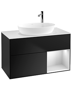 Villeroy und Boch Finion Villeroy und Boch F901MTPD 100cm, plaque de recouvrement blanc mat, étagères laqué blanc mat, laqué noir mat