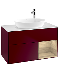 Villeroy und Boch Finion Villeroy und Boch F901PCHB 100cm, plaque de recouvrement blanc mat, étagères Oak Veneer , Peony Matt