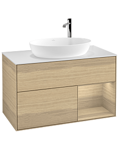 Villeroy und Boch Finion Villeroy und Boch F901PCPC 100cm, plaque de recouvrement blanc mat, étagères Oak Veneer , Oak Veneer