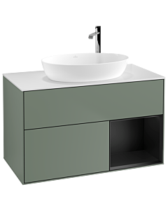 Villeroy und Boch Finion Villeroy und Boch Finion F901PDGM 100cm, cover plate white matt, shelves black matt lacquer, Olive Matt Lacquer