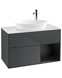 Villeroy und Boch Finion Villeroy und Boch F901PDHG 100cm, plaque de recouvrement blanc mat, étagères laqué noir mat, Midnight Blue Matt Lacquer