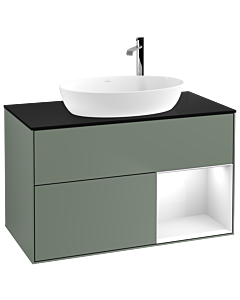 Villeroy und Boch Finion Villeroy und Boch Finion F902GFGM 100cm, cover plate black matt, shelves Glossy white lacquer, Olive Matt Lacquer