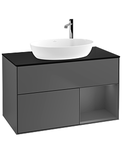 Villeroy und Boch Finion Villeroy und Boch F902GKGK 100cm, plaque de recouvrement noir mat, étagères laqué anthracite mat, anthracite mat