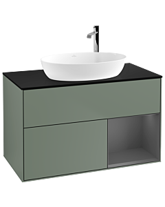 Villeroy und Boch Finion Villeroy und Boch F902GKGM 100cm, plaque de recouvrement noir mat, tablettes anthracite laqué mat, Olive Matt Lacquer