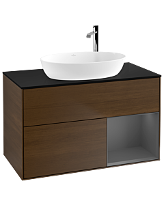 Villeroy und Boch Finion Villeroy und Boch F902GKGN 100cm, plaque de recouvrement noir mat, étagères laqué anthracite mat, placage noyer