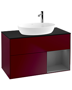 Villeroy und Boch Finion Waschtischunterschrank F902GKHB 100cm, Abdeckplatte black matt, Regale Anthracite matt lacquer, Peony Matt