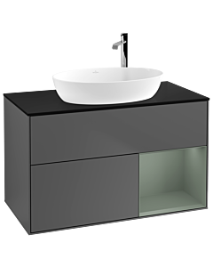 Villeroy und Boch Finion Villeroy und Boch F902GMGK 100cm, plaque de recouvrement noir mat, étagères laqué olive mat, anthracite mat