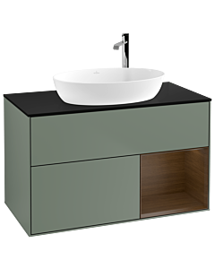 Villeroy und Boch Finion Villeroy und Boch F902GNGM 100cm, plaque de recouvrement noir mat, étagères Walnut Veneer , Olive Matt Lacquer