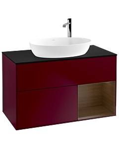 Villeroy und Boch Finion Villeroy und Boch F902GNHB 100cm, plaque de recouvrement noir mat, étagères Walnut Veneer , Peony Matt