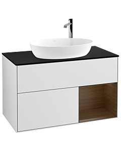 Villeroy und Boch Finion Villeroy und Boch Finion F902GNMT 100cm, cover plate black matt, shelves Walnut Veneer , white matt lacquer