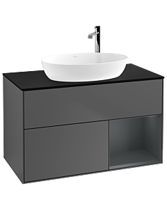Villeroy und Boch Finion Waschtischunterschrank F902HGGK 100cm, Abdeckplatte black matt, Regale Midnight matt lacquer, Anthracite matt