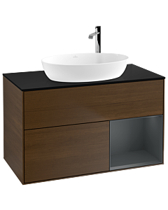 Villeroy und Boch Finion Villeroy und Boch Finion F902HGGN 100cm, cover plate black matt, shelves midnight matt lacquer, walnut veneer