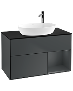 Villeroy und Boch Finion Waschtischunterschrank F902HGHG 100cm, Abdeckplatte black matt, Regale Midnight matt lacquer, Midnight Blue Matt Lacquer